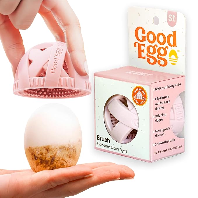 GoodEgg The Original Egg Brush, Silicone Egg Cleaning Brush for Farm Fresh Eggs, Chicken Coop Cleaning Tools, Egg Washer, Chicken Coop Accessories, Standard Sized Eggs, Pink, As Seen On Shark Tank | Patented Silicone Design for Any Size Eggs, Made in t...
