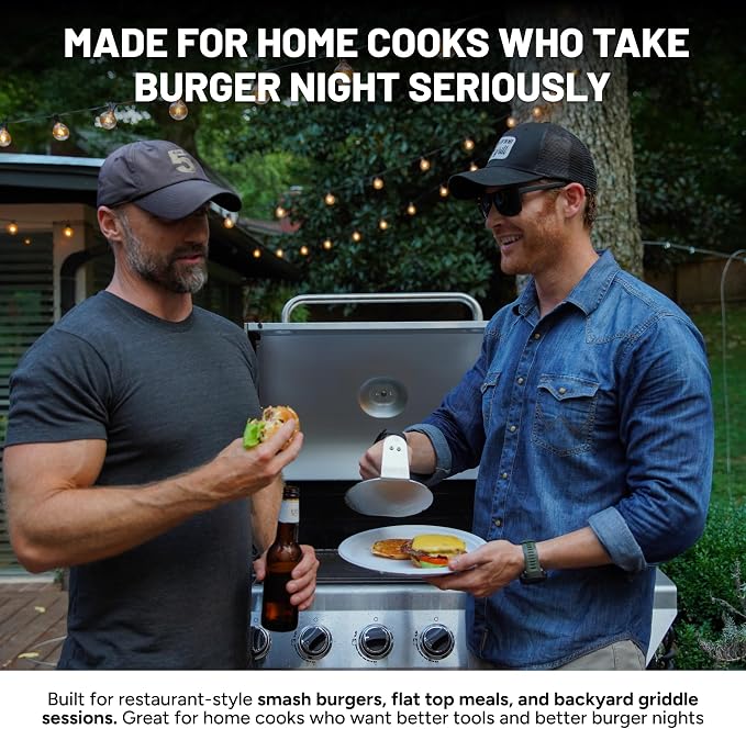 Sasquash Burger Press Kit, Smash Burger Set, Stainless Steel, 5 Piece | Includes Melting Dome, Turner, And Two Squirt Bottles, Complete Griddle And Grill Cooking Bundle Package, Cookout Gatherings