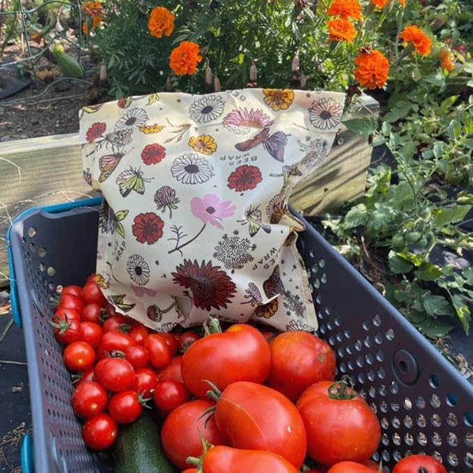Bee's Wrap Beeswax Produce Bags, 2 Pack - Meadow Magic | Organic Beeswax Wraps - Plastic Free - Reusable Produce Storage - Fruits, Vegetables & Farmers Market - Made in USA