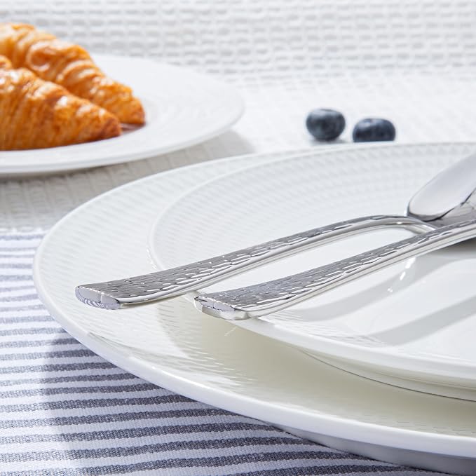 Silverware Set for 12, 60 Piece Flatware Set, 18/10 Stainless Steel | Hammered Mirror Polished Ripple Handles, Dishwasher Safe, Rust Resistant, for Home Kitchen, Wedding, Party, Housewarming Gift