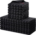 Homaxy Kitchen Towels and Dishcloths Set, Set of 12, Black | Bulk Cotton Terry Kitchen Towels, Checkered Designed, Soft and Super Absorbent Dish Towels, 12 x 12 and 13 x 28 Inches