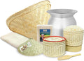 Sticky Rice Deluxe Value Savings Set - Includes Steamer Pot, Handcrafted Bamboo Wing Basket & Lid, 24” Grade 90 Cheesecloth, Kratip & 500 g. Premium Thai Sticky Rice with Paddle