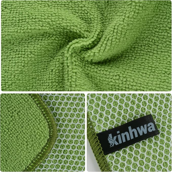 Dish Cloths for Washing Dishes with Scrub Side, Microfiber Dish Rags | Dual-sided microfiber dish cloths with scrubber for stuck-on food, quick dry kitchen washcloths 9 Pack, 7" x 7 Inch Green