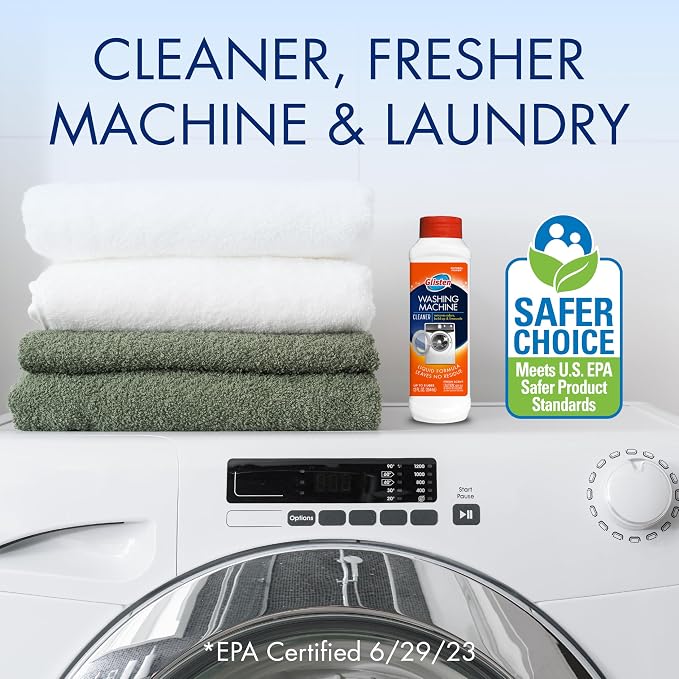Glisten Washing Machine Cleaner, Fresh Scent, 12 oz Bottle, 3-Pack | Helps Remove Odor & Limescale; Regular Care Helps Prevent Future Buildup in Top/Front HE Washers, Made in USA