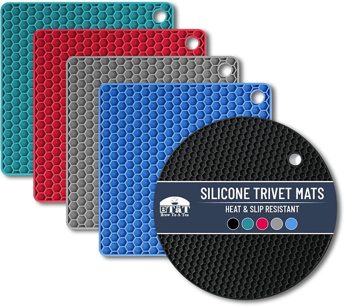 BTaT- Silicone Trivet Mats, 2 Pack, Rose Red, Hot Pads for Kitchen, Trivets for Pots and Pans, Hot Pad for Dishes