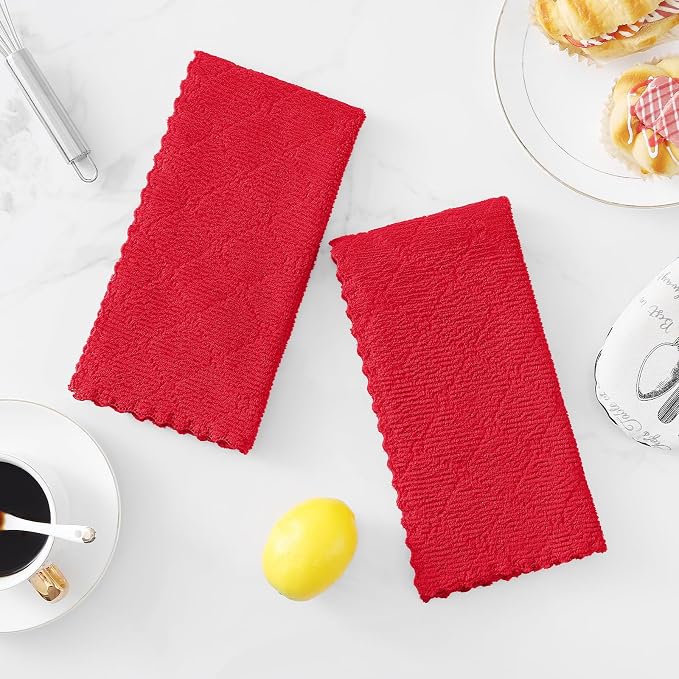 Homaxy 12 Pack Super Soft Absorbent Dish Towels, 10" x 20", Red | Coral Velvet, Nonstick Oil Fast Drying Microfiber Cleaning Cloth, No Lint Dishcloths for washing and drying