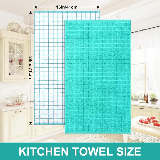 Homaxy Large Premium Cotton Kitchen Towels 16"x 28", 6 Pack, Aqua | Natural Ring Spun 390 GSM Dish Towels, Super Absorbent Terry Kitchen Hand Towels, Soft Tea Towels with Hanging Loop