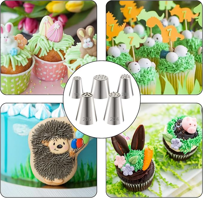 5pcs Grass Piping Tip, Stainless Steel Grass Icing Tip, Cake Decorating Tips Piping Tips Set for Frosting Cupcakes Decoration DIY Baking Supplies