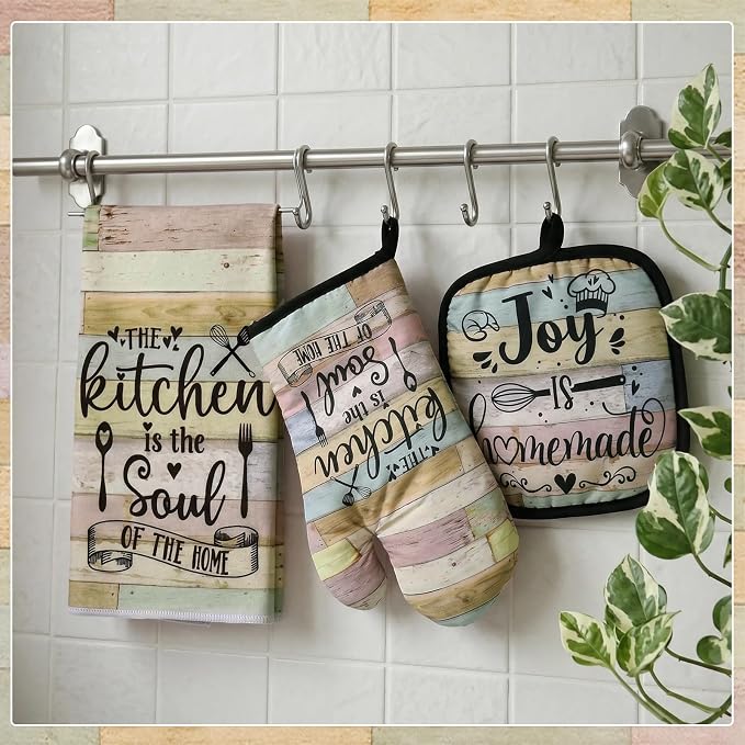 6 Pcs Kitchen Decor Accessories Set with Oven Mitts Pot Holders | Farmhouse Absorbent Dish Towels, Kitchen Sets for Home Decorations for Cooking Baking Grilling