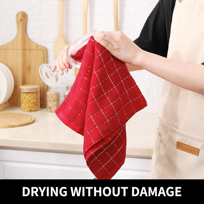 Homaxy 100% Cotton Terry Kitchen Towels, 8 Pack, Red | Ultra Soft and Absorbent Dish Towels for Kitchen, Suitable for Drying and Washing Dishes