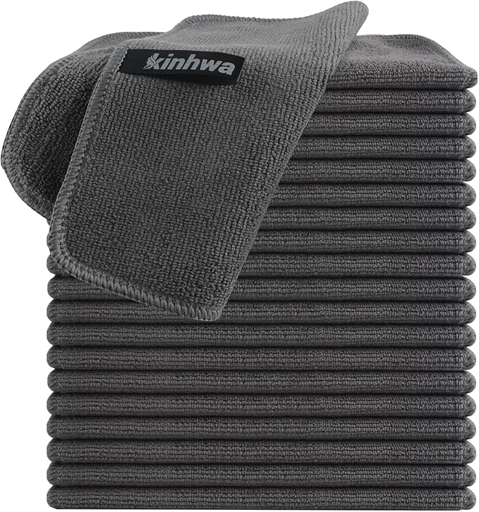 Dish Cloths for Washing Dishes with Scrub Side, Microfiber Dish Rags | Dual-sided microfiber dish cloths with scrubber for stuck-on food, quick dry kitchen washcloths 20 Pack, 8" x 8 Inch Gray