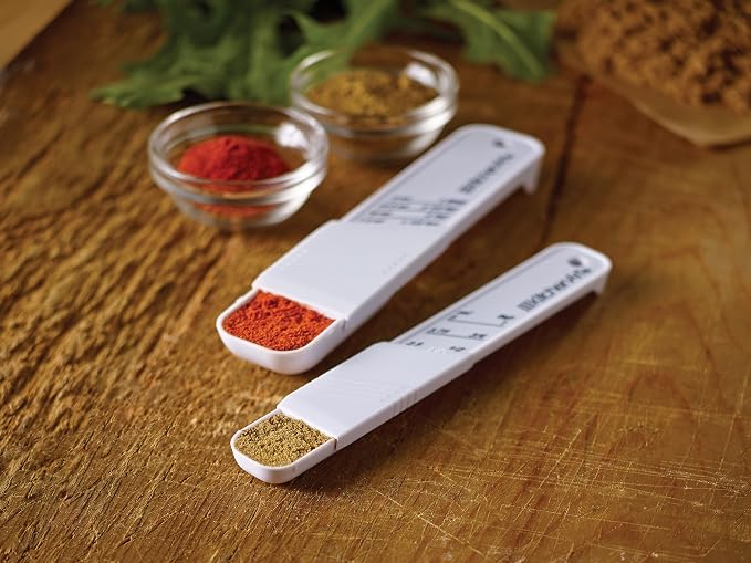 KitchenArt Adjust-A-Teaspoon And Adjust-A-Tablespoon Set, Plastic, 2-Piece, White,9 x 3.5 x 0.75 inches | Measures 1/8 Teaspoon to 1 Tablespoon | Adjustable Measuring Spoon Set | Cooking & Baking Gadgets | Reduce Kitchen Clutter