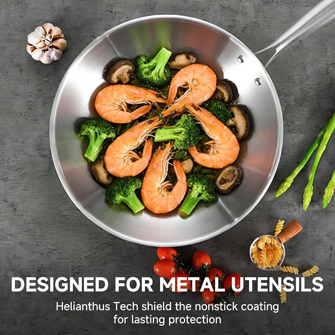 Inqibee 10 Inch Stainless Steel Wok Pan with Lid, Riveted Handle | Uncoated Tri-Ply Stainless Steel Stir Fry Pan, Everyday Cooking Wok for Induction, Flat Bottom, Dishwasher & Oven Safe