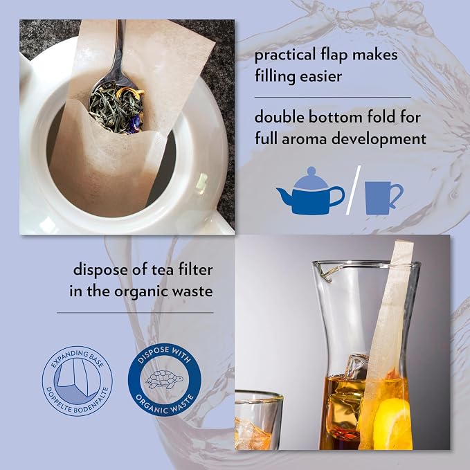 Finum Disposable Paper Tea Filter Bags for Loose Tea, Brown, Large, 100 Count