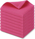 Kitinjoy 100% Cotton Waffle 8-Pack Kitchen Towels, 12" x 12", Hot Pink | Ultra Absorbent, Super Soft, lightweight, Quick Drying Dish Rags for Washing Dishes