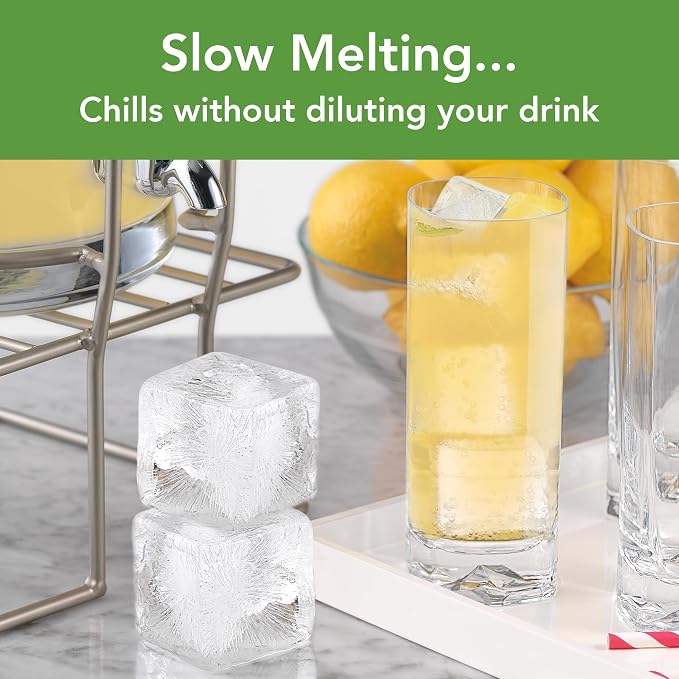 Tovolo Large Square Ice Cube Mold Colossal 2 Inch Cubes Pack of 2, Huge Ice Cube Mold Block for Whiskey Cocktails Bourbon, Silicone BPA Free Dishwasher Safe Giant XL Ice Cube Molds