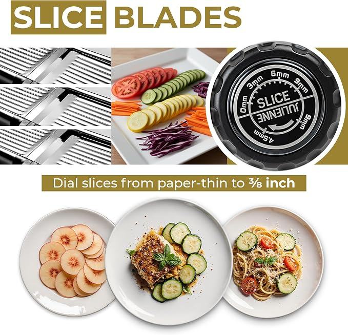 Gramercy Adjustable Mandoline Food Slicer, Mandoline Slicer for Kitchen, Mandolin, Potato, Tomato, Carrot, Vegetable, Fruit and Onion Cutter, Stainless Steel, INCLUDING Cut-Resistant Glove, Black Lite