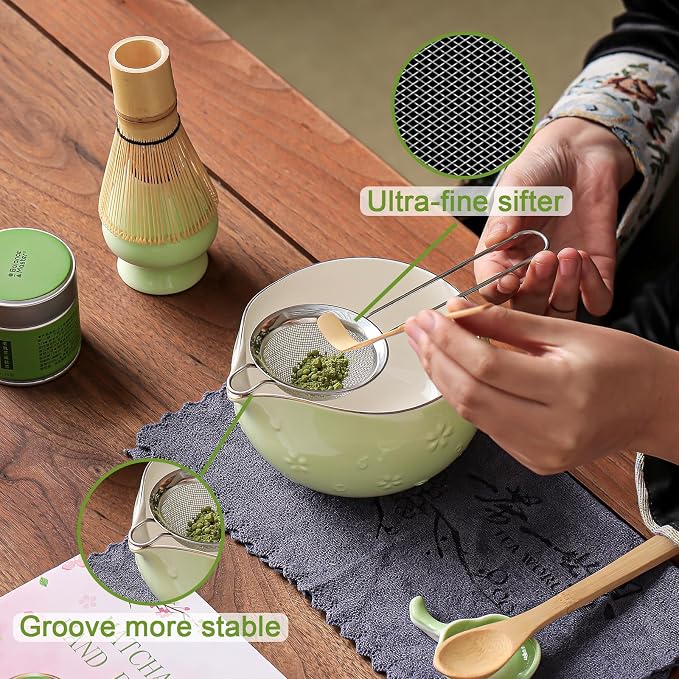 Clay&Fire Matcha Whisk, Handcrafted Bamboo Whisk for Matcha Powder (Light green)
