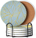6Pcs Absorbent Coasters Set with Holder,Ceramic Drink Coaster,4 in（A7） | Marble Style Ceramic Drink Coaster,Suitable for Kinds of Cups,Modern Style Coaster for Coffee Table