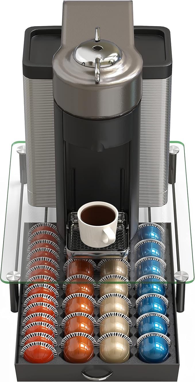 Deco Brothers Tempered Glass Vertuo Pod Holder, Fits 28 Large/56 Small Pods | Compatible with Nespresso Capsule, Black