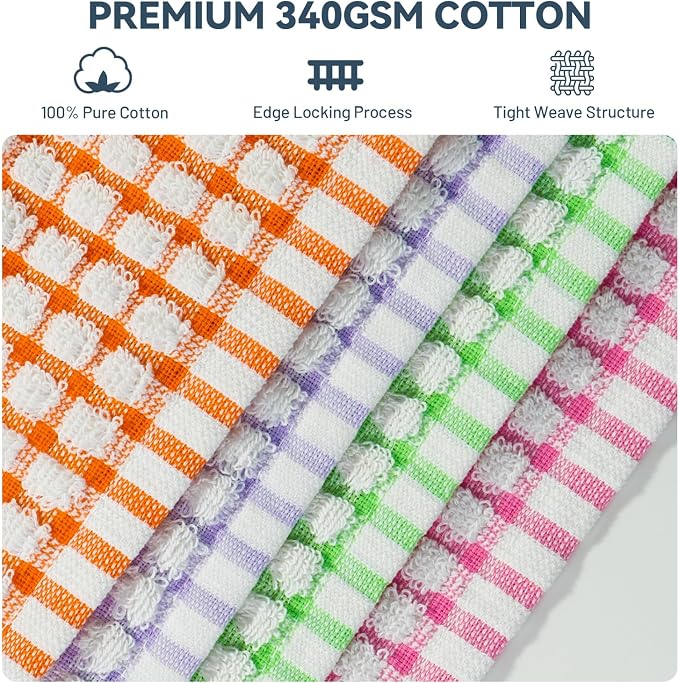 Egles 12 Pack Kitchen Dishcloths, 12 x 12 Inch | 100% Cotton Terry Dish Cloths, Absorbent and Soft Dish Towels Set for Washing Dishes