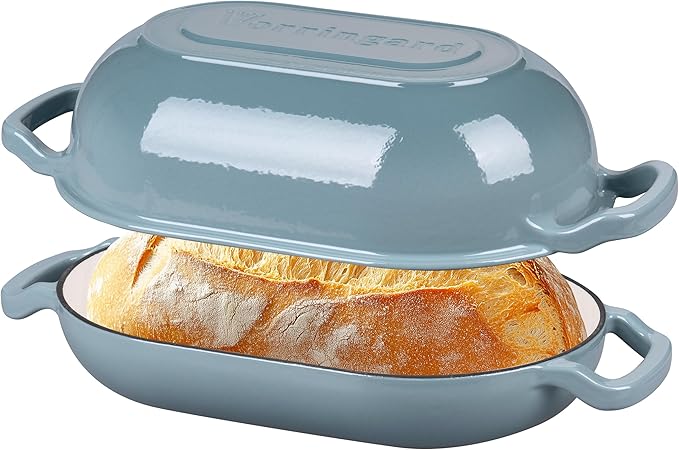 VORRINGARD Enameled Cast Iron Sourdough Bread Oven, Dutch Oven, Loaf Cast Iron Bread Pan for Homemade Bread Baking, Meatloaf Pan with Lid, 5QT, Sea Salt