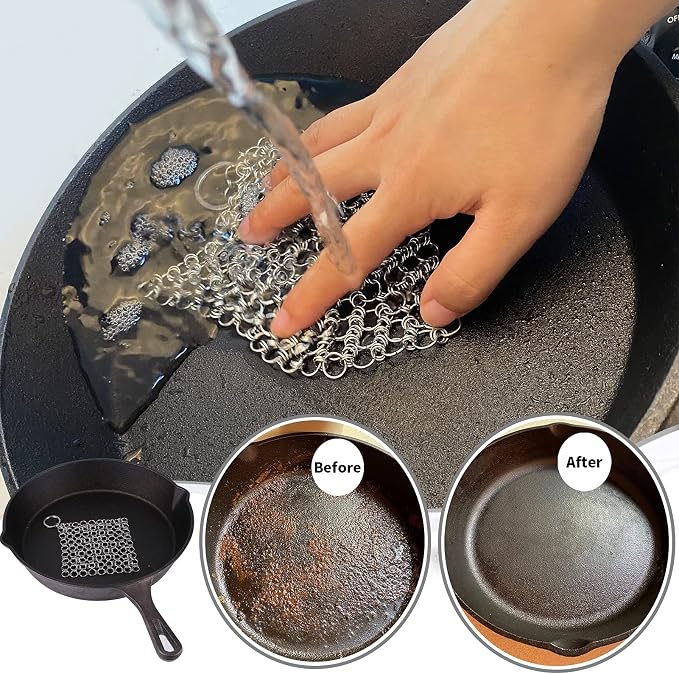 2Pack 4" Chain Mail Cast Iron Cleaner Scrubber, 316 Chainmail Scrubber | Cast Iron Skillet Cleaning Brush, Chainmail Scrubbing Metal Scrub Tool to Clean Dutch Oven Carbon Steel Wok Grill Pan Pot