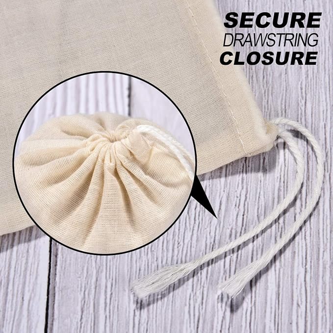 Tatuo 50 Pcs Muslin Bags 3 X 4 Inches, Cotton Drawstring Pouches Party (Pack of 2)