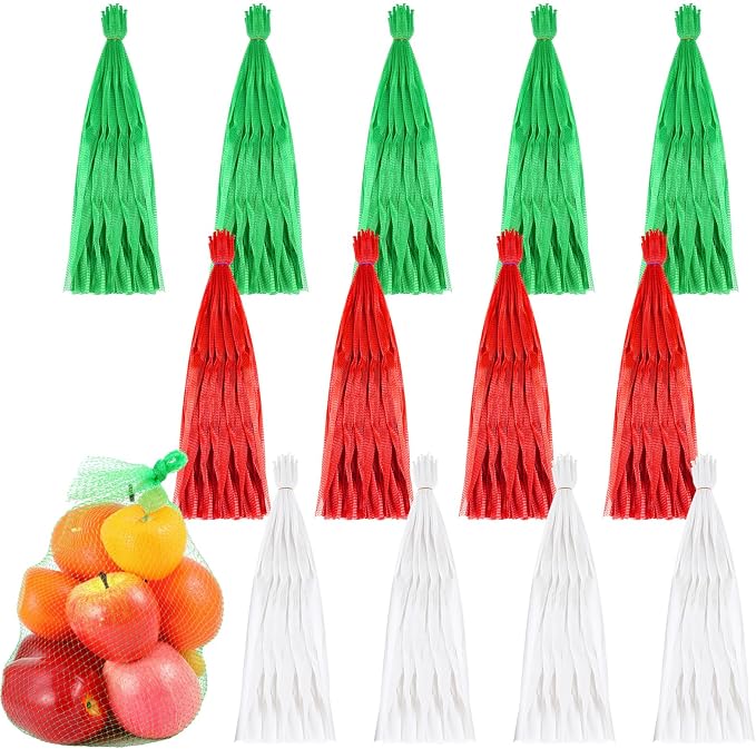 Windyun 1000 Pcs 20 Inch Mesh Bags for Vegetables Mesh Produce Bag Reusable Nylon Netting Bulk, Fits Storage Egg Vegetable Seafood Fruits Grocery (Red, Green, White)