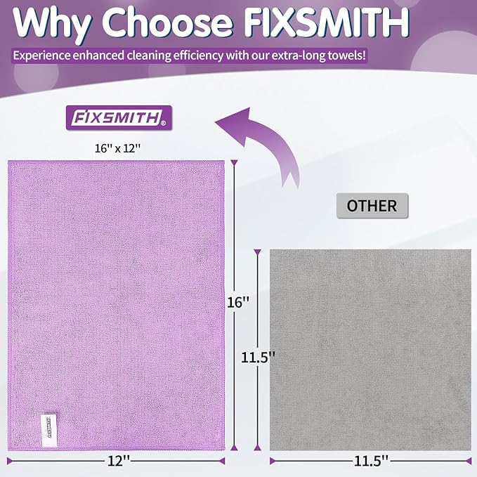 Purple Microfiber Cleaning Cloth -Pack of 12, Highly Absorbent Cleaning Rags, 16"X12" All Purpose Cleaning Towels for Housekeeping, Kitchen, Car, Lint Free and Reusable Microfiber Towels