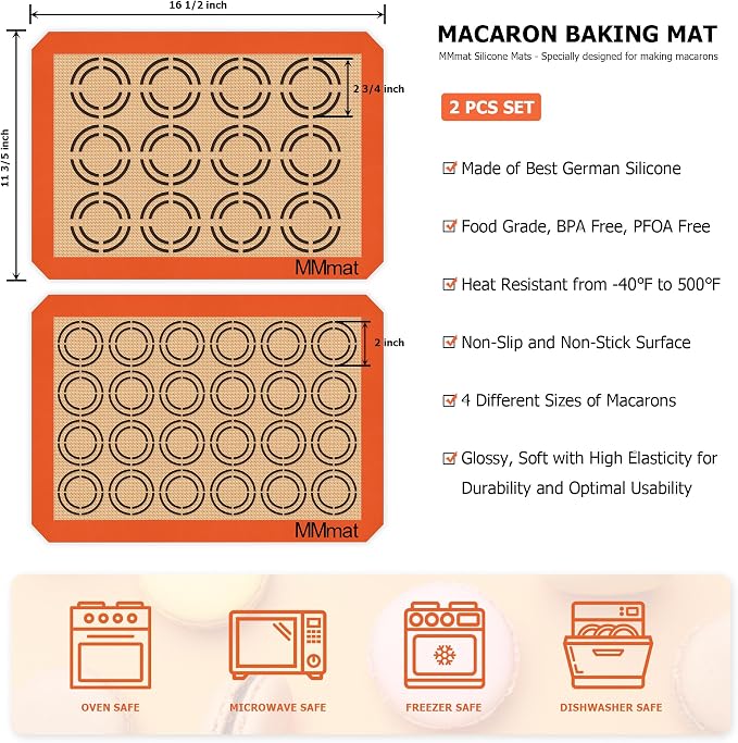 Best German Silicone Baking Mat, 2 Half Sheets Cookie Baking Mats | Non Slip Silicone Baking Sheet, Non Stick Reusable, BPA Free, PFOA Free, Non-toxic, Dishwasher Safe
