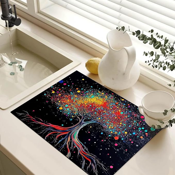 HOMETITUTE Galaxy Color Tree Stove Top Cover 28x20 Cosmic Diatomite Mat