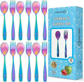 CHILLOUT LIFE Stainless Steel Kids Silverware Set 12 Pieces - Child and Toddler Safe Flatware - Kids Utensil Set - Metal Kids Cutlery Set (Includes 6 Small Kids Spoons & Kids 6 Forks, UV Rainbow)