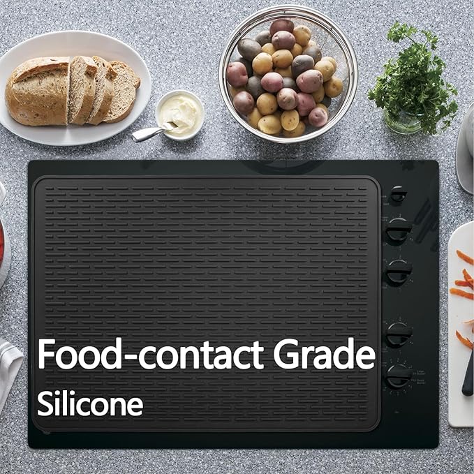 Stove Top Cover for Electric Stove - Food Grade Ceramic Stove top Cover,Silicone XXL Dish Drying Mat, Glass Cooktop Covers, Flat RV Range top Mats (Black,28x20)