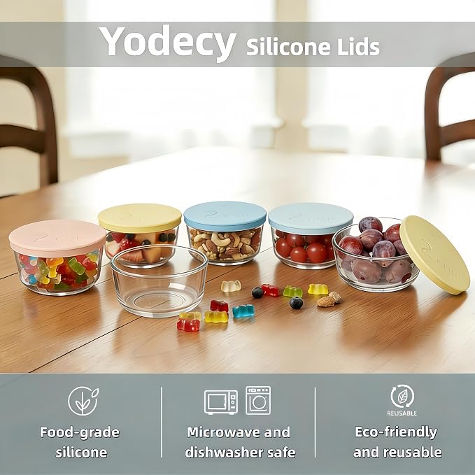 Yodecy Silicone Bowl Lids fit Pyrex Glass Bowls 7200-PC 2 Cup, fit Anchor Hocking Glass Bowls 7200-PC 2 Cup,Replacement Lids 4.76in/12.1cm(4 Pack Pastel Yellow)