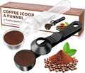 2-in-1 Coffee Scoop with Funnel, 2 Tbsp Measuring Spoon for Reusable K Cups, Ground Coffee, Protein Powder & Tea, Mess-Free Plastic Design (Black+Transparent, 2pack)