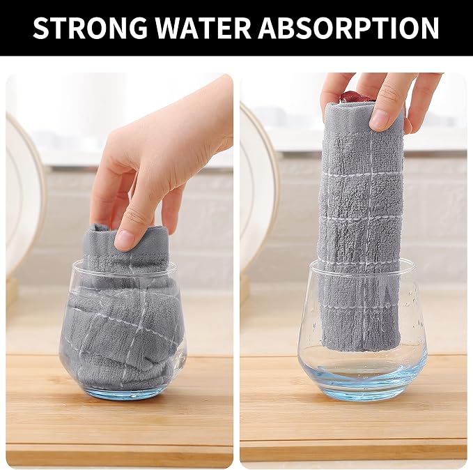 Homaxy 100% Cotton Terry Kitchen Dish Cloths, 6 Pack, Light Grey | Ultra Soft and Absorbent, Suitable for Drying and Washing Dishes
