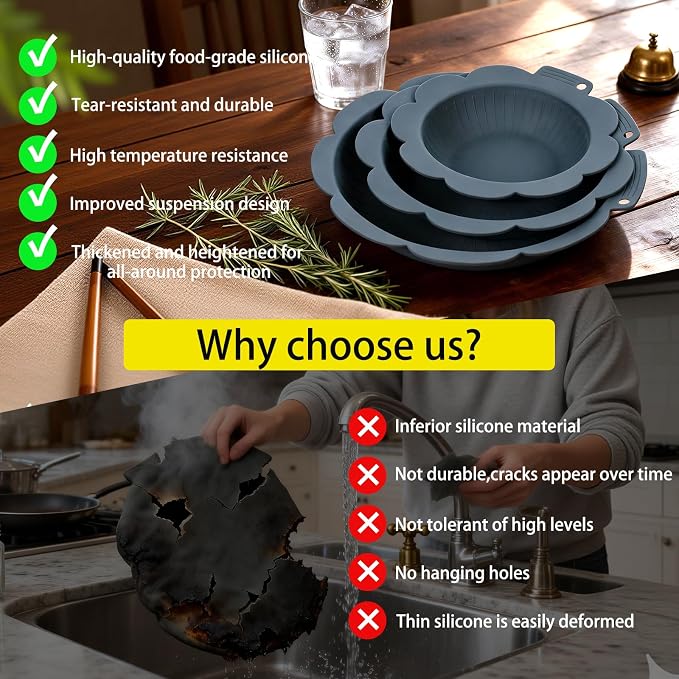 Pan Protectors&Separators for Stacking Silicone,Pan and Pot Protectors | (Include 8",10",12") 3pcs Thicker,Pan Scratch Protector Nonstick Frying Pans &More Reusable,Dishwasher Safe