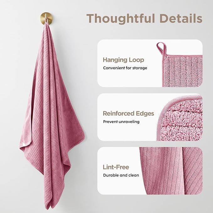 8 Piece Bath Towels Set, 2 Oversized 35 * 70 in Bath, 2 Hand, 4 Wash | Luxury Soft Microfiber, Super Absorbent Thick, Quick Dry, Shower Towels for Bathroom, Spa & Hotel, Pink