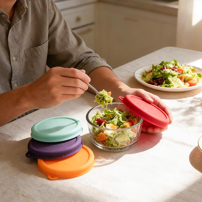 1 Cup Round Silicone Storage Cover Lids Replacement for Anchor Hocking Glass Bowls (Container not Included) 4 Pack