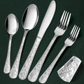 Meythway 60-Piece Vintage Carved Silverware Set for 12, Stainless Steel Flatware Set with Knife/Fork/Spoon, Cutlery Set for Home and Kitchen, Utensil Set with Dishwasher Safe