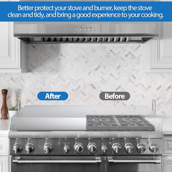 Stainless Steel Gas Stove Cover Board, 30 x 22 x 2.8 Inches, Large Stove Top Cover with Anti-slip Feet,Handle,Anti-collision Corner Guards,Easy to Install,Keep the Stove Clean,Bright and Beautiful