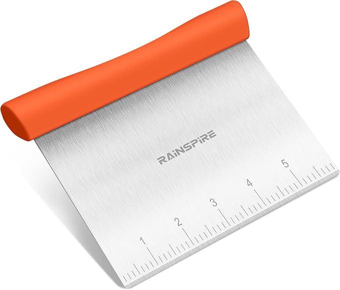 Upgraded 304 Stainless Steel Multi-Purpose Bench Scraper with Measurement Marks, Dishwasher Safe, Dough Cutter for Pizza, Bread and Cookie Dough Vegetable Chopper, Baking Supplies, Orange