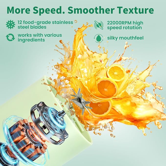 Portable Cordless Blender,Small Rechargeable Juicer | Mini Personal Blender for Smoothies and Shakes,With Automatic Cleaning Function,On The Go and Easy To Use