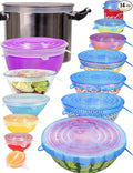 Longzon Silicone Stretch Lids 14 Pack Include 2Pcs Size up to 9.8'' Dia | 7 Different Sizes to Meet 2.6"-9.8''Dia, Reusable Durable Food Storage Covers for Bowl, Containers,Dishwasher & Freezer Safe