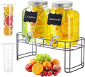 1.5 Gallon Glass Drink Dispensers for Parties, 2PACK Beverage Dispenser with Stand, Ice Cylinder and Stainless Steel Spigot 100% Leakproof, Beverage Dispenser for Lemonade Sun Tea