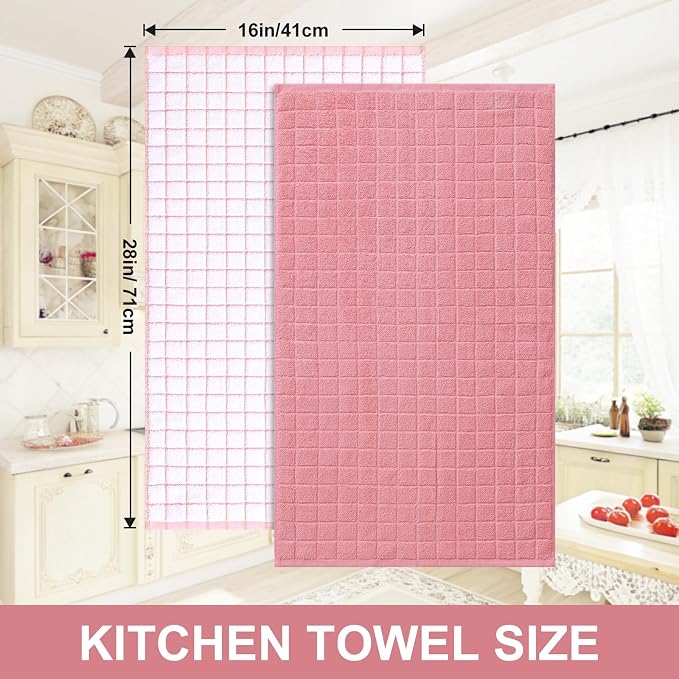 Homaxy Large Premium Cotton Kitchen Towels 16"x 28", 6 Pack, Pink | Natural Ring Spun 390 GSM Dish Towels, Super Absorbent Terry Kitchen Hand Towels, Soft Tea Towels with Hanging Loop