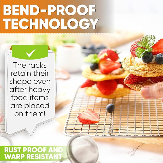Spring Chef 10" x 15" Stainless Steel Cooling Rack for Baking, Set of 2 | Heavy Duty Cookie Cooling Rack for Kitchen, Oven Safe Wire Rack for Baking, Fits Jelly Roll Pan, Dishwasher Safe