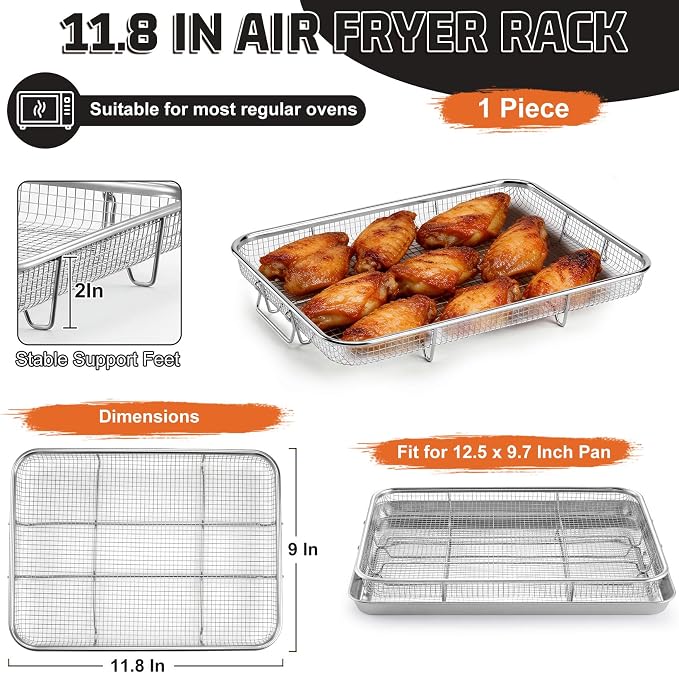 P&P CHEF 11.8 Inch Air Fryer Basket for Oven, Air Fryer Rack, 1 Piece | Food-grade Stainless Steel Air Fryer Accessories for Frying Cooking Baking Roasting, Ideal for Fried Food, Dishwasher Safe