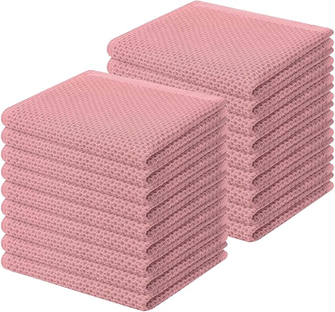 Homaxy 100% Cotton Waffle Weave Kitchen Dish Cloths 18-Pack, Dried Rose | 12 x 12 Inches, Ultra Soft Absorbent Dish Towels, Quick Drying Dish Rags with Hanging Loop